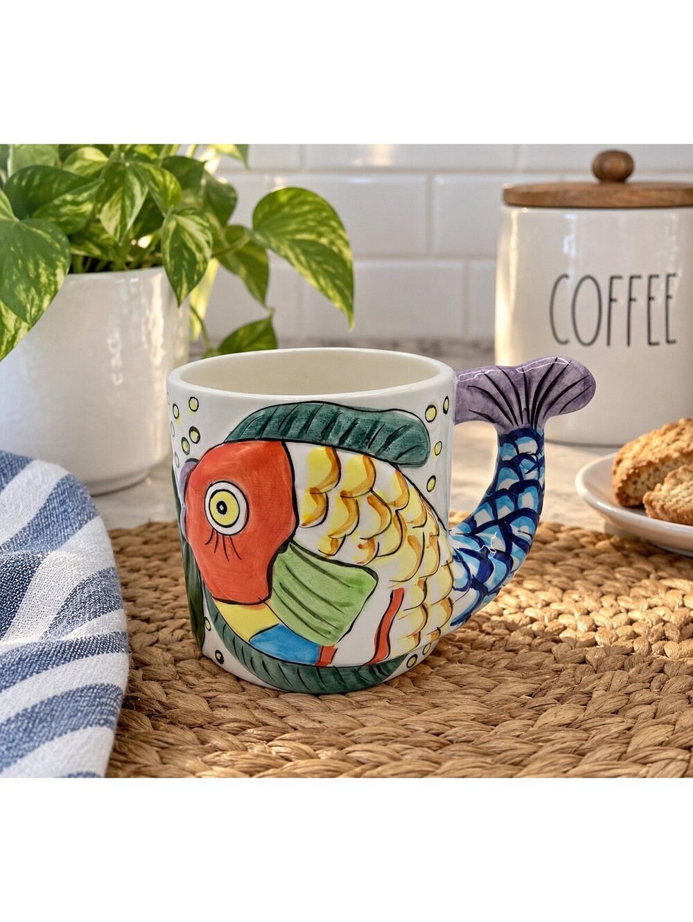 Vintage 1995 Pescada Tabletops Unlimited Hand Painted Fish Tail Mug